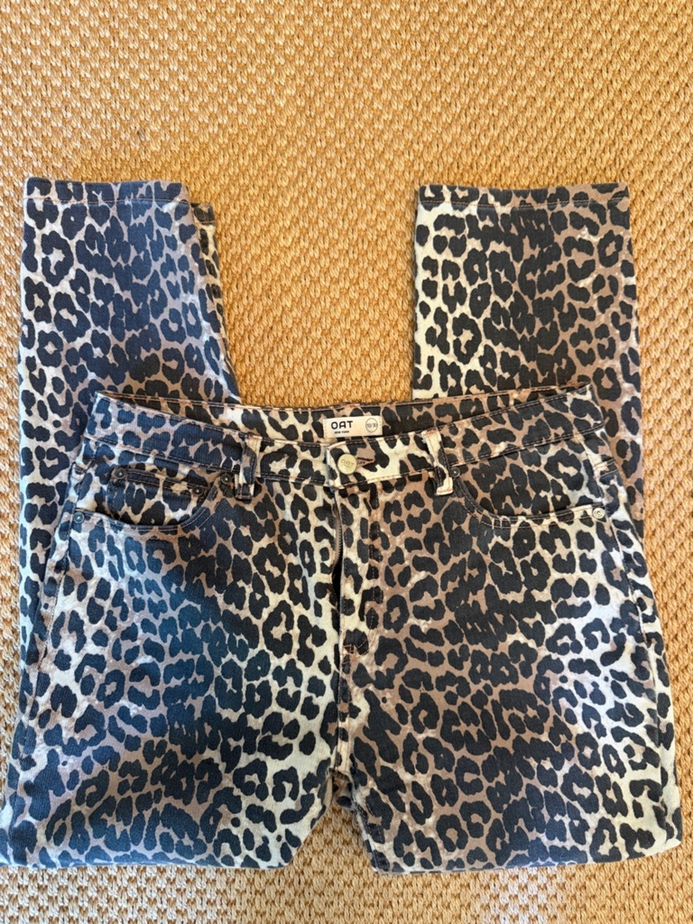 Oat New York Leopard Print High-Rise Jeans - Black & Cream
